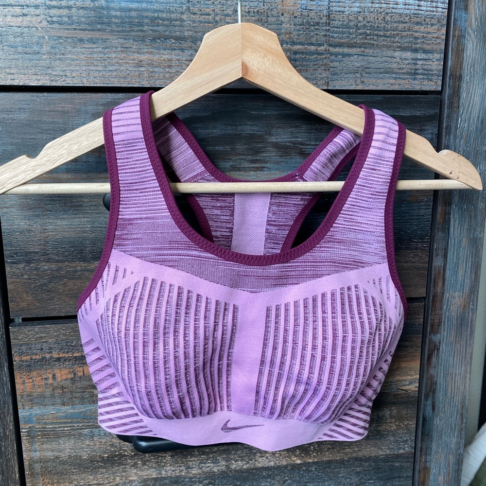 Nike Burgundy and Pink Ribbed Supportive Racerback Sports Bra